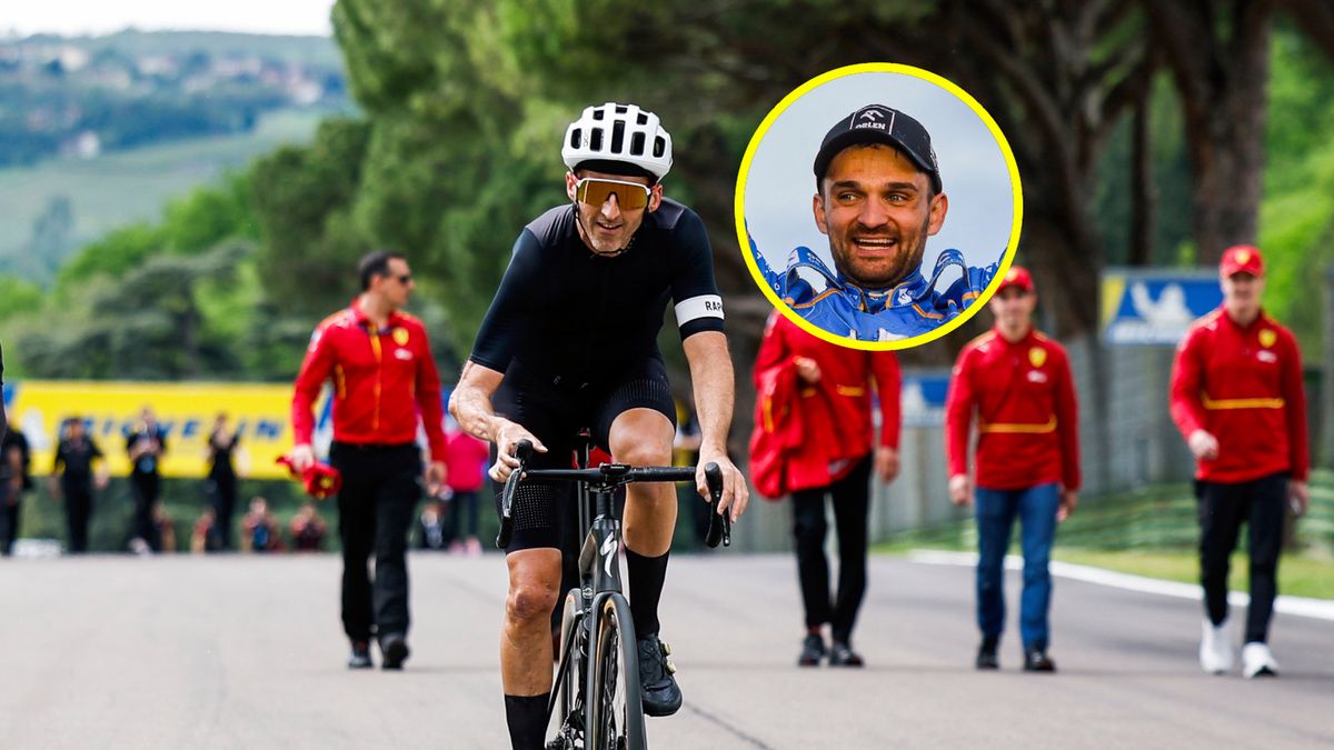 Materiały prasowe / Julien Delfosse / DPPI / WP SportoweFakty / Michał Krupa / Na zdjęciu: Robert Kubica na rowerze, w kółku Bartosz Zmarzlik