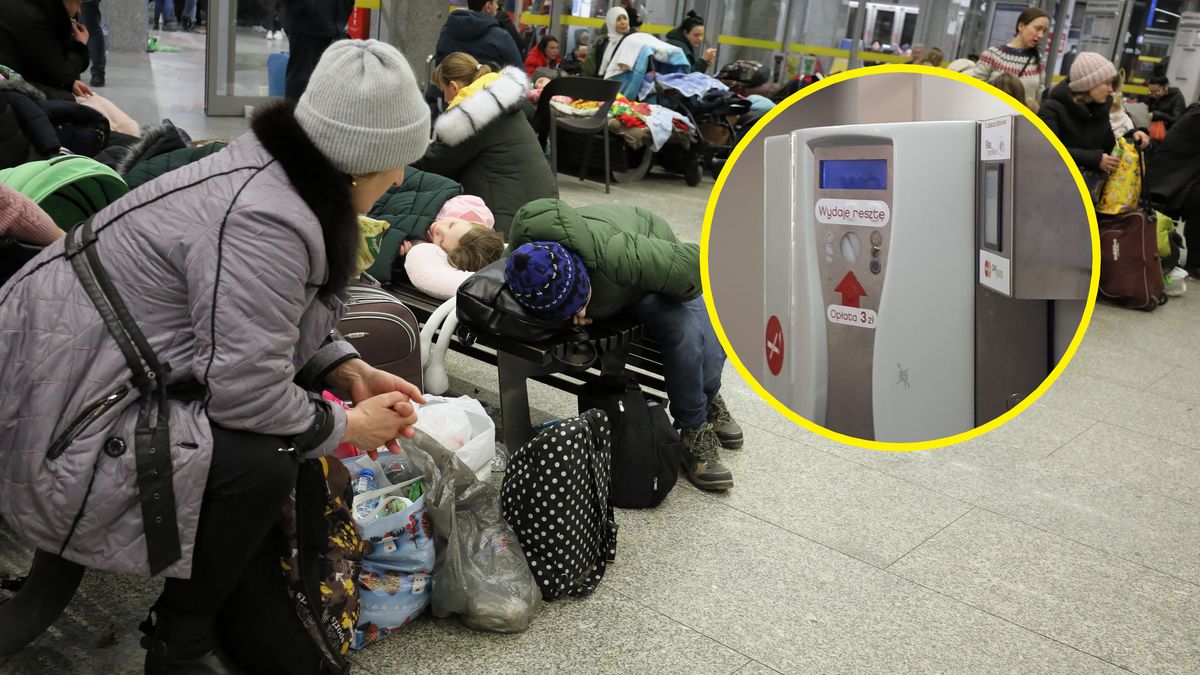 Uchodźcy z Ukrainy na dworcu w Warszawie. 