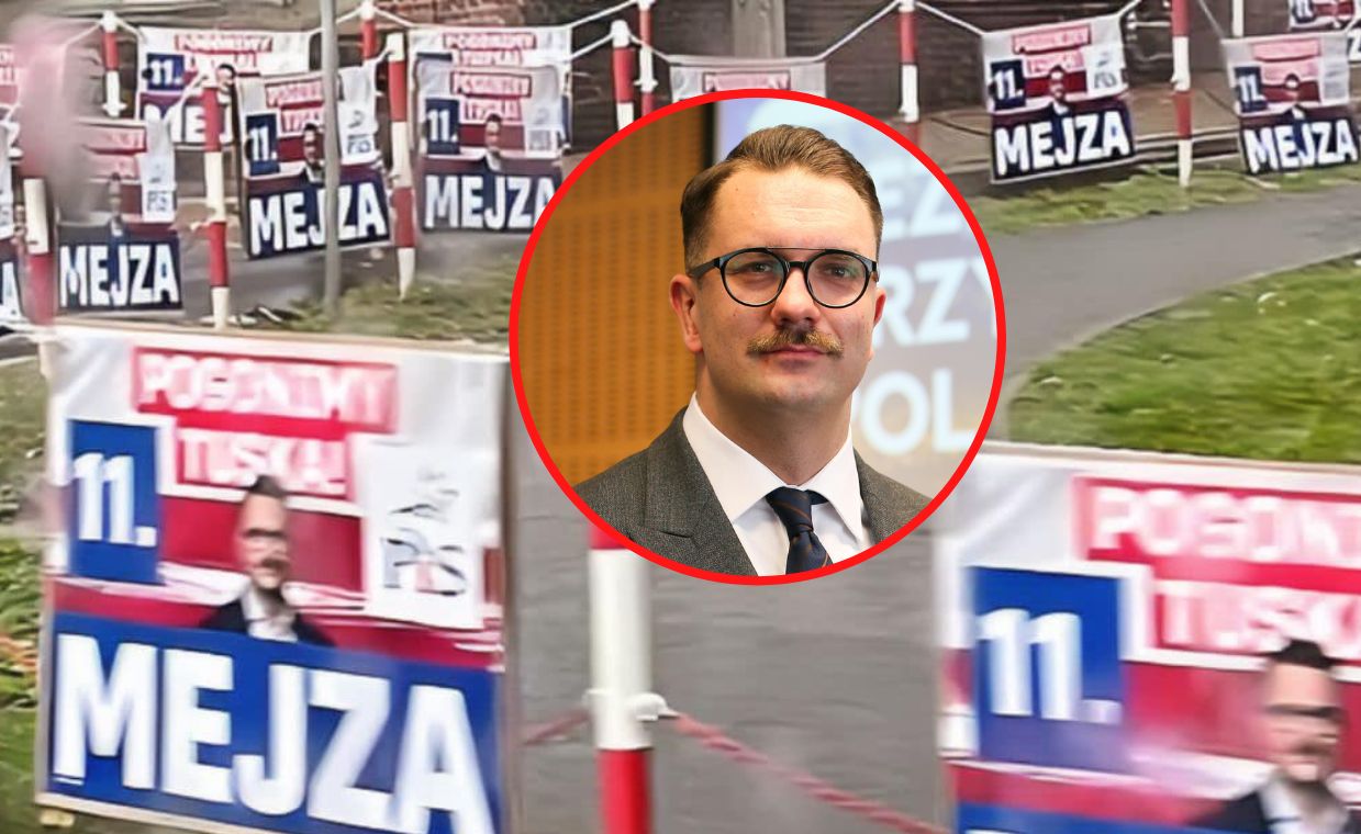 Plakaty Łukasza Mejzy na ulicach Zielonej Góry