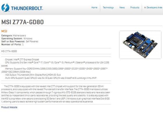 MSI Z77A-GD80 płyta gł&oacute;wna certyfikat Thunderbolt zrzut ekranu