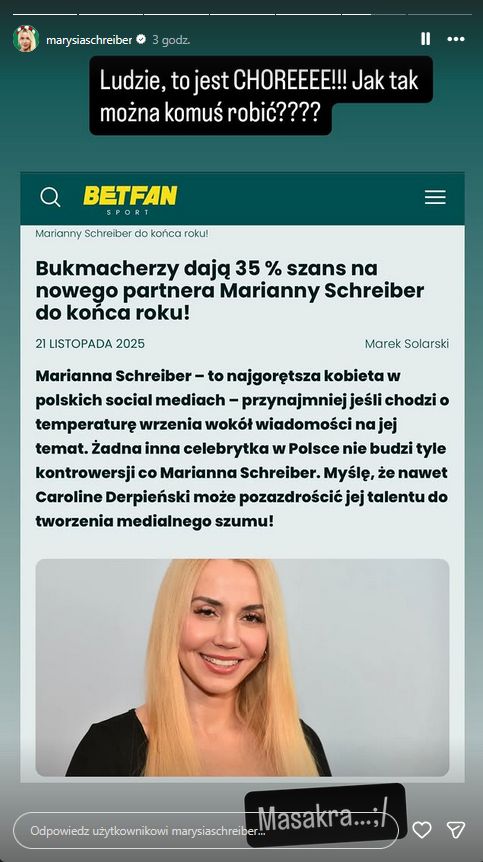 Marianna Schreiber psioczy na bukmacherów