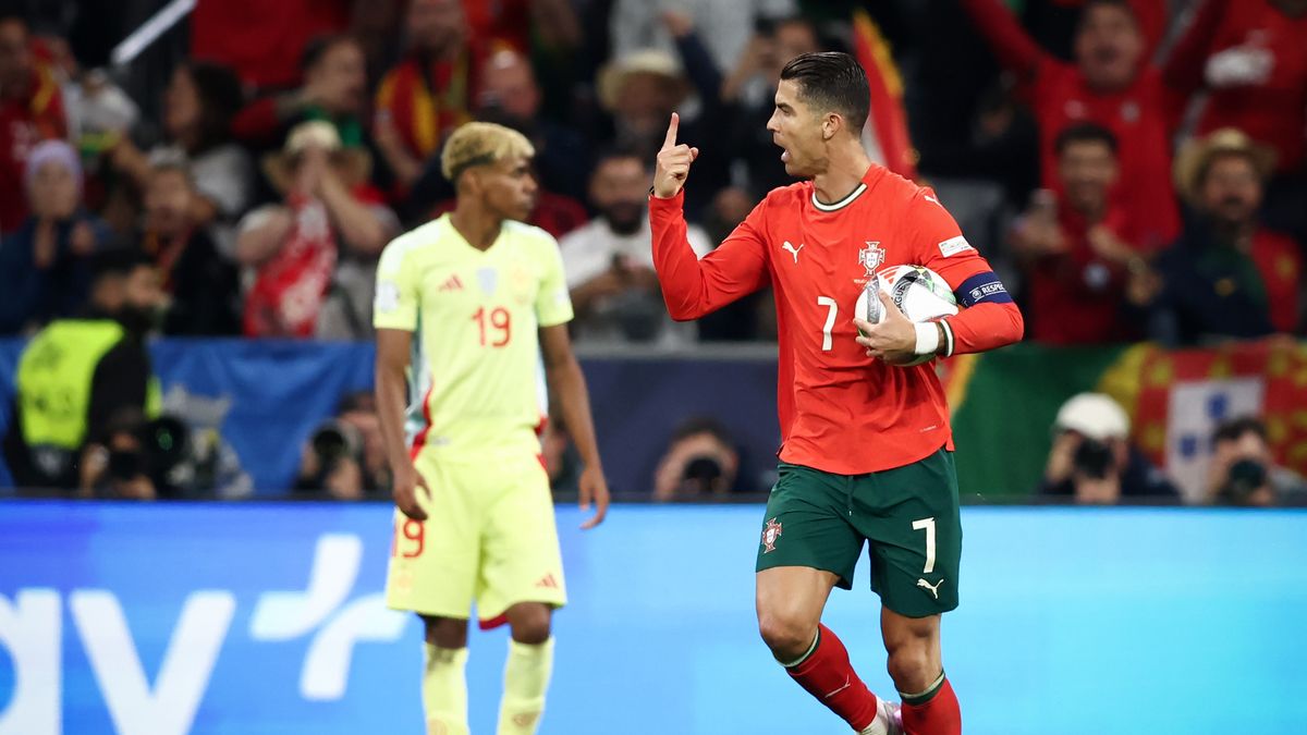 Portugal v Spain - UEFA Nations League 2025 Final
MUNICH, GERMANY - JUNE 08: Cristiano Ronaldo of Portugal celebrates as he scores the goal 2:2 , Lamine Yamal of Spain  during the UEFA Nations League 2025 final match between Portugal and Spain at Munich Football Arena on June 08, 2025 in Munich, Germany. (Photo by Stefan Matzke - sampics/Getty Images)
Stefan Matzke - sampics
bestof, topix