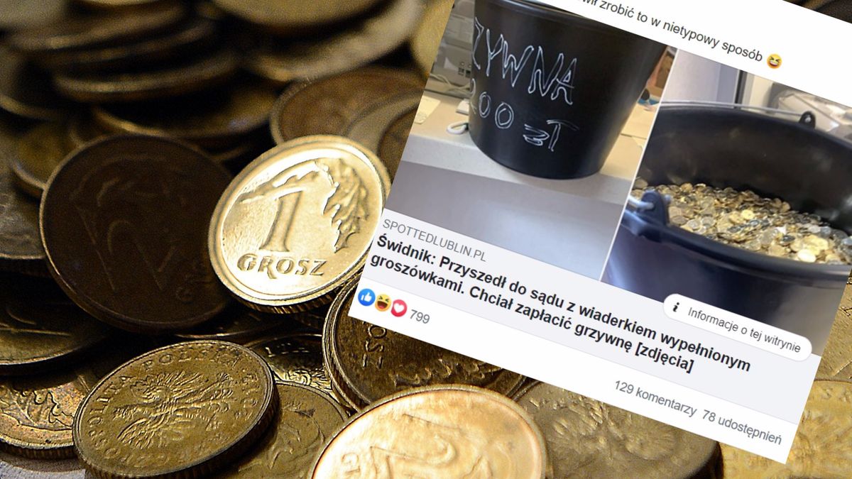 Nietypowa sytuacja w Świdniku. Mężczyzna chciał zapłacić grzywnę wiaderkiem monet