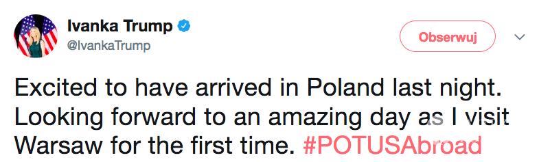 Ivanka Trump - tweet o Polsce