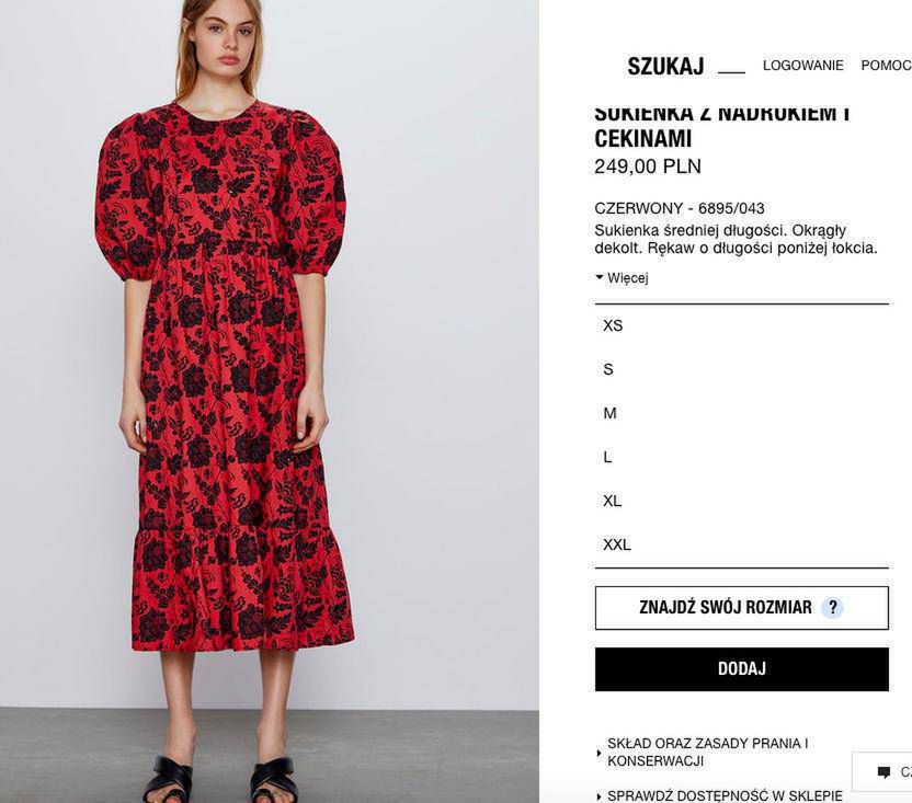 Zara – czerwona sukienka z czarnymi aplikacjami