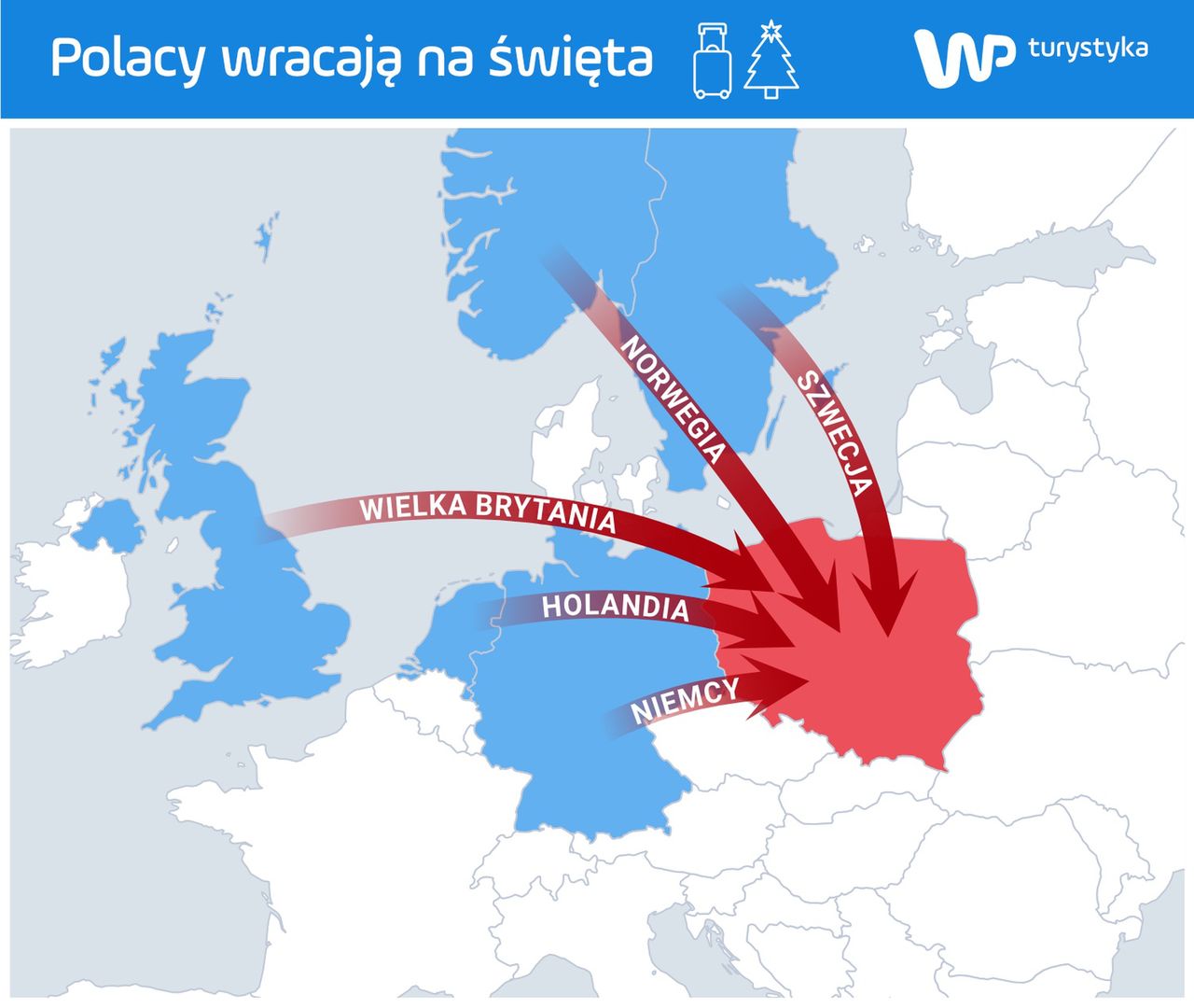 Z tych krajów na święta wraca najwięcej Polaków