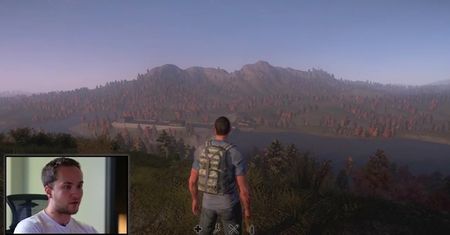 Fragment rozgrywki z H1Z1 wyjaśnia jak ścinać drzewa i zbierać deszczówkę