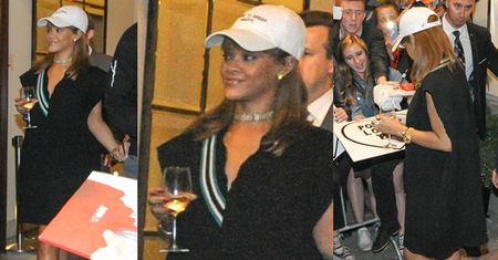 Rihanna wychodzi z hotelu z kieliszkiem wina (ZDJĘCIA)