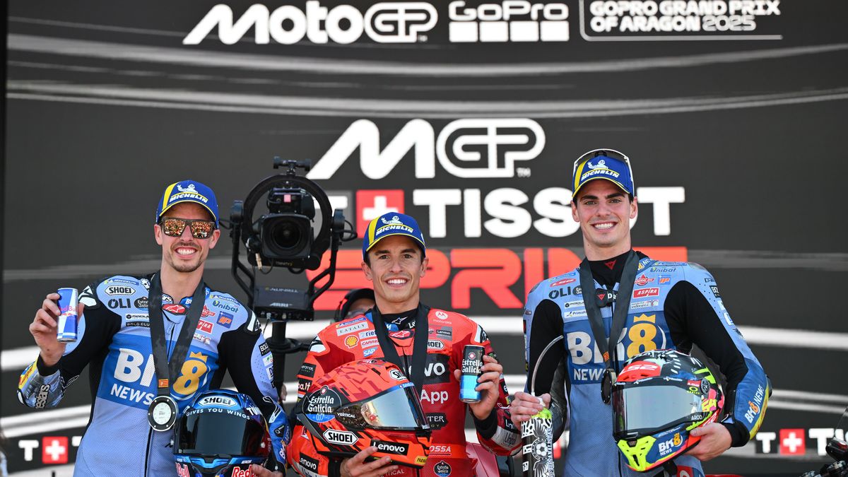 Materiały prasowe / MotoGP / Dorna / Na zdjęciu: podium sprintu MotoGP na torze Motorland Aragon