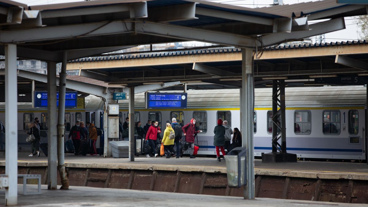 pociąg kolej przystanek pasażerowie pasażer pociągi pkp peron podróż