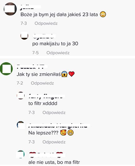 Komentarze pod wideo Viki Gabor z kolczykiem w nosie