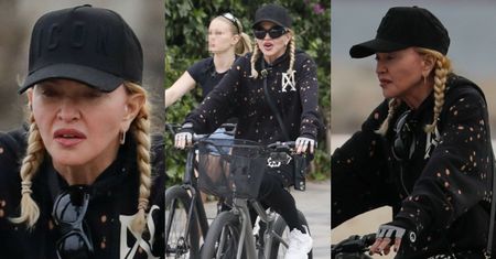 Naturalna Madonna w warkoczykach przemierza Barcelonę na rowerze (ZDJĘCIA)