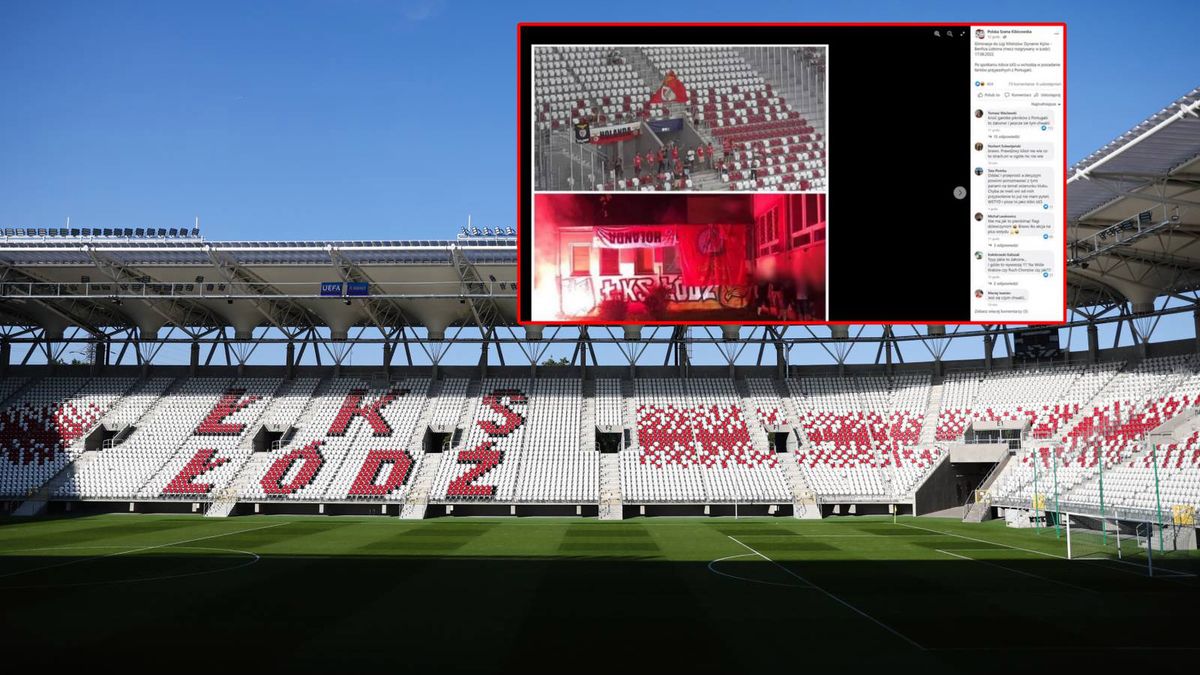 Stadion ŁKS-u Łódź/ zdjęcie porwanej flagi przez kiboli