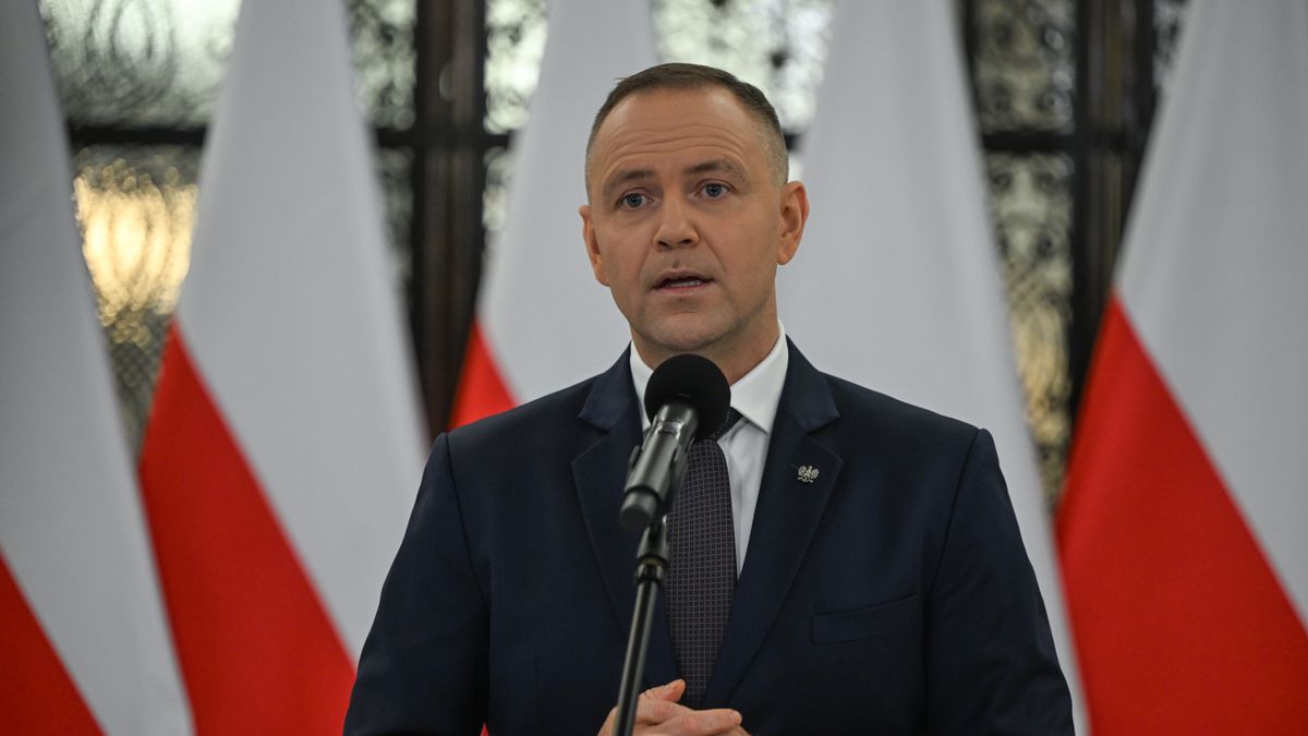 WARSAW, POLAND - FEBRUARY 26: Polish President Karol Nawrocki speaks during a press conference inside the Polish Parliament (Sejm) following Minister of Foreign Affairs Radoslaw Sikorski's address on the nation's foreign policy tasks for 2026, in Warsaw, Mazovian Voivodeship, Poland, on February 26, 2026. (Photo by Artur Widak/Anadolu via Getty Images)