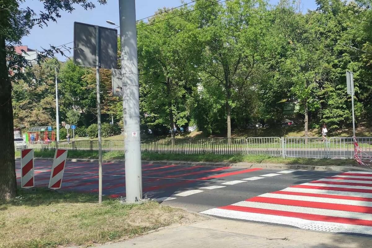 Pasy akustyczne przed przejściem dla pieszych na al. Andersa