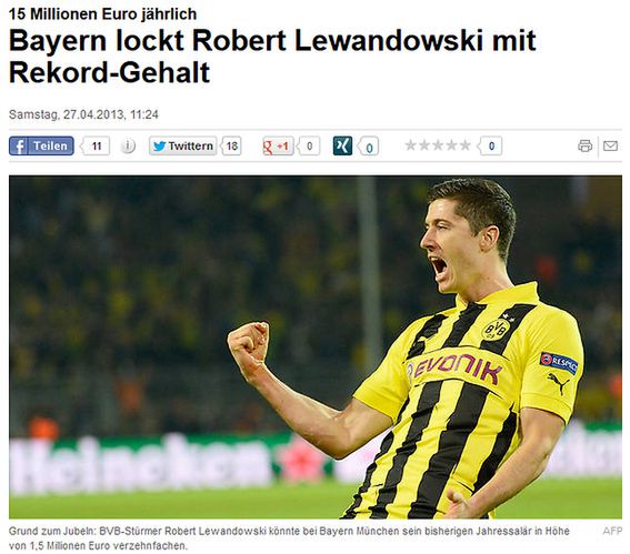 Według gazety Focus Bayern kusi Lewandowskiego gigantycznymi zarobkami