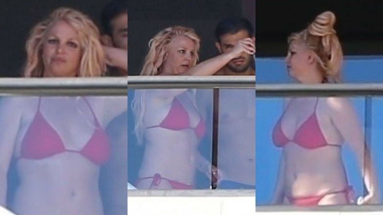 Ubrana w bikini Britney Spears u boku chłopaka, Sama Asghariego, urządza sobie sesję zdjęciową na balkonie