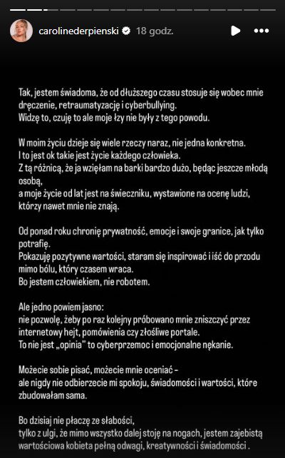 Caroline Derpienski wydała insta-oświadczenie