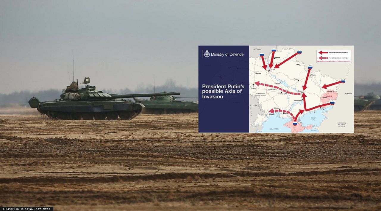Brytyjskie ministerstwo obrony pokazało mapę możliwego ataku Rosji na Ukrainę