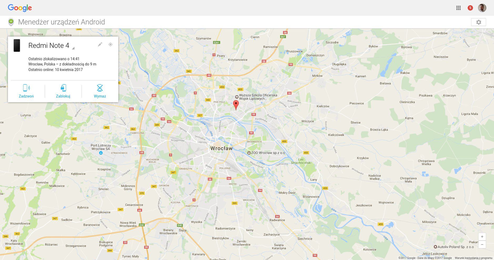 Menedżer urządzeń Android w przeglądarce