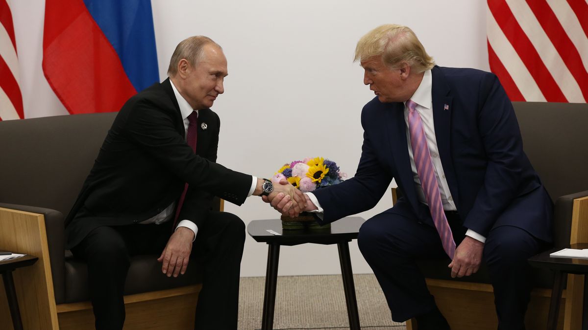 Russian President Vladimir Putin attends the G20 Osaka Summit 2019
OSAKA, JAPAN - JUNE,28 (RUSSIA OUT) U.S. President Donald Trump (R) and Russian President Vladimir Putin (L) attend their bilateral meeting at the G20 Osaka Summit 2019, in Osaka, Japan, June,28,2019. Vladimir Putin has arrived to Japan to partcipate the G20 Osaka Summit and to meet U.S.President Donald Trump.  (Photo by Mikhail Svetlov/Getty Images)
Mikhail Svetlov