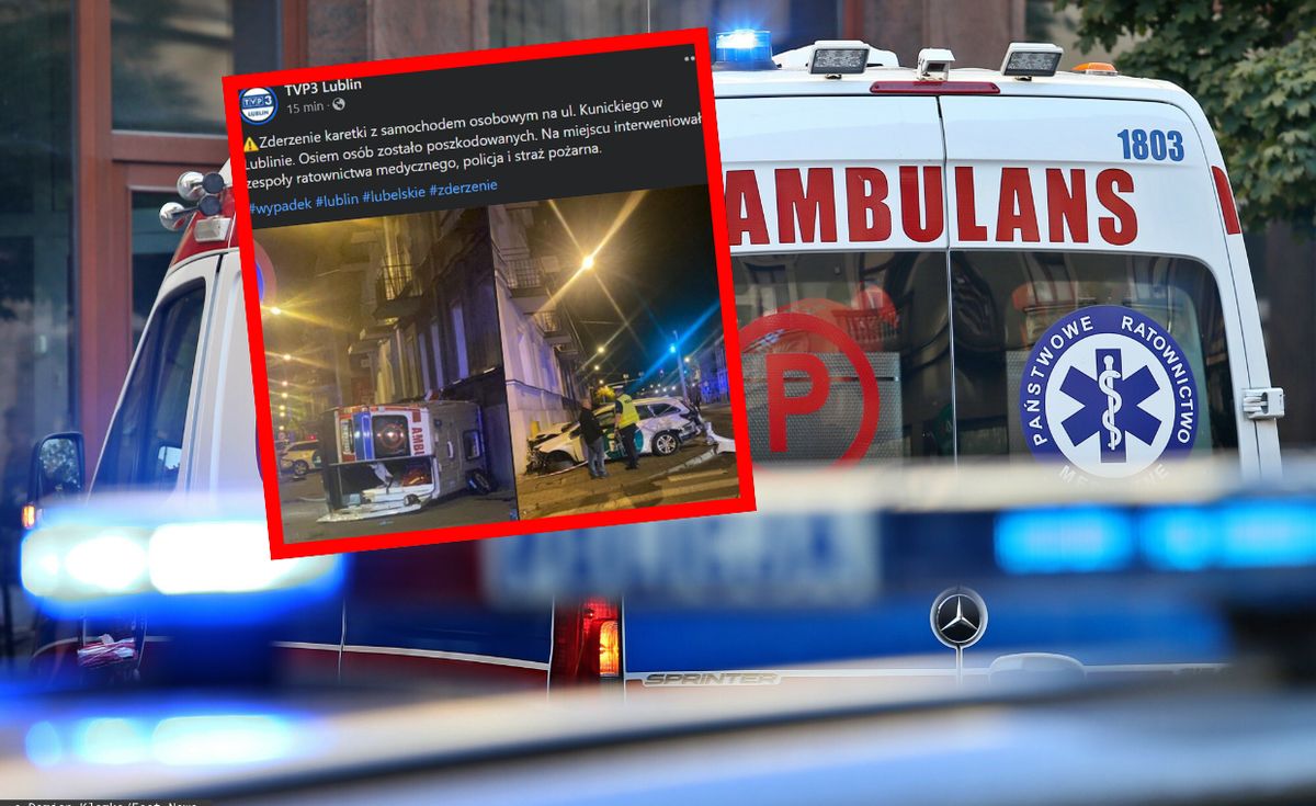 karetka, wypadek, pogotowie Wypadek karetki w Lublinie. 8 osób rannych