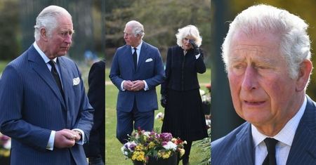 Poruszeni książę Karol i księżna Camilla oglądają kwiaty i listy złożone na cześć księcia Flipa (ZDJĘCIA)