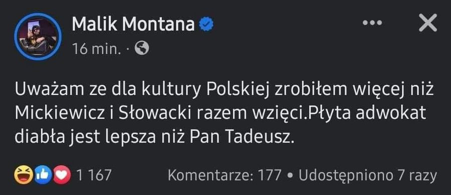 Malik Montana porównuje się do polskich wieszczów narodowych