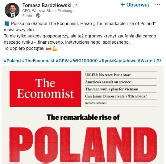 Wpis Tomasza Bardziłowskiego, prezesa GPW