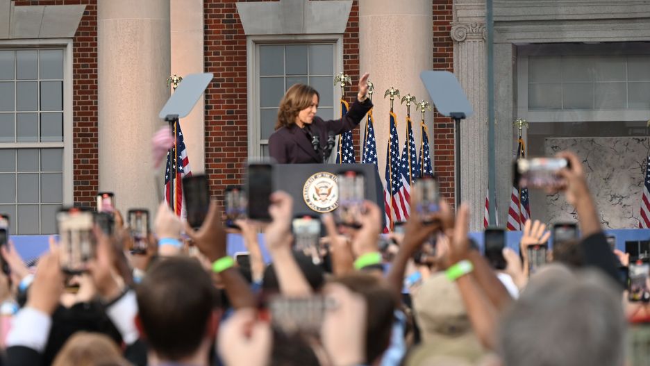 Washington, DC, UNITED STATES - NOVEMBER 6 - Vice President of the United States and Democratic Party candidate Kamala Harris delivers remarks in a concession speech at Howard University where she conceded the 2024 presidential race to President-Elect Donald J. Trump in Washington, DC, United States on November 6, 2024. (Photo by Kyle Mazza/Anadolu via Getty Images)