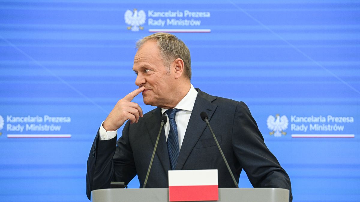 WARSAW, POLAND - JULY 08: Poland's Prime Minister, Donald Tusk and the president of Ukraine, Volodymyr Zelenskyy (not seen) attend a press conference after signing a cooperation agreement on the security field  at the Chancellery of the Prime Minister on July 08, 2024 in Warsaw, Poland. Ukrainian President visit to Warsaw, comes a day before of the NATO summit in the US as he seeks to secure more support and aid in the War against Russia. (Photo by Omar Marques/Anadolu via Getty Images)