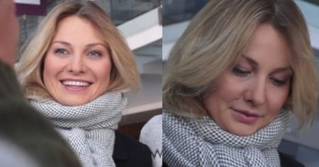 Zaspana Joanna Moro pozuje do zdjęć pod "Pytaniem na śniadanie"