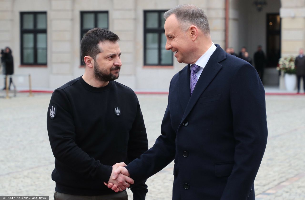 Wolodymyr Zełenski i Andrzej Duda podczas spotkania w Warszawie