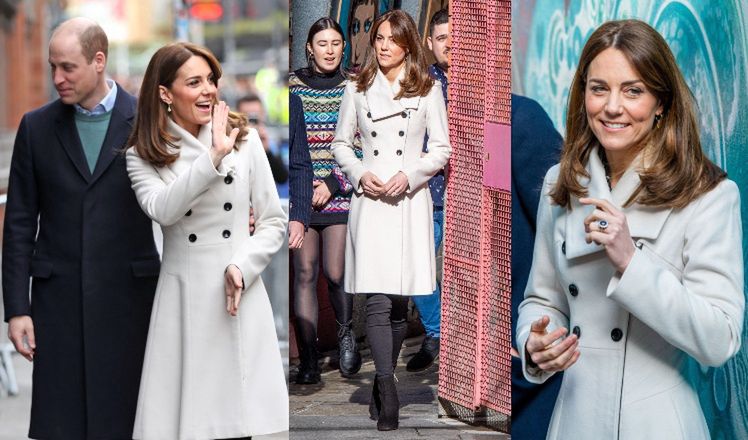 Zaangażowana księżna Kate "recyklinguje" biały płaszcz, który służy jej już OD 13 LAT (ZDJĘCIA)