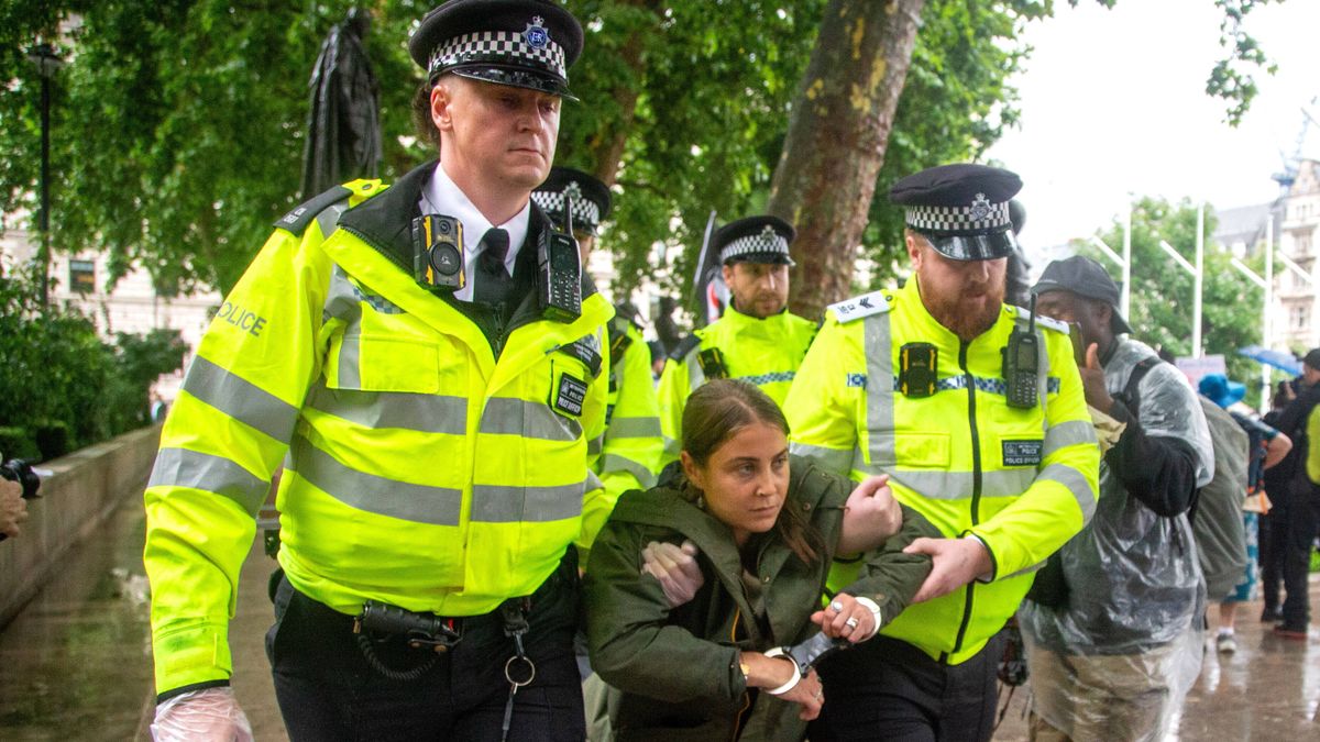 National March for Palestine in London
epa12247442 Police officers detain a protester who was holding a placard with a message supporting Palestine Action group, during the 'National March for Palestine' in London, Britain, 19 July 2025. The protest calls for an arms embargo and sanctions on Israel from the British government amid the ongoing conflict in Gaza.  EPA/TAYFUN SALCI 
Dostawca: PAP/EPA.
TAYFUN SALCI
protest, conflict, israel, gaza, palestinians