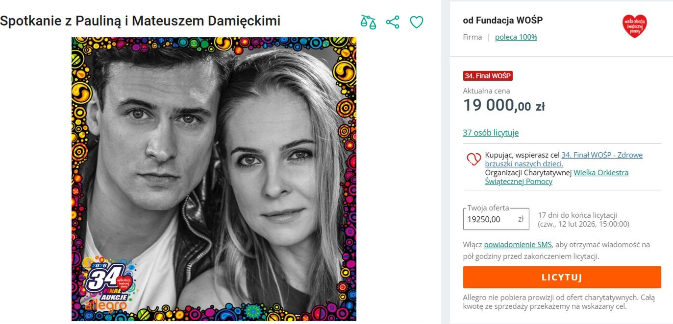 Oferta Mateusza Damięckiego na WOŚP 2026