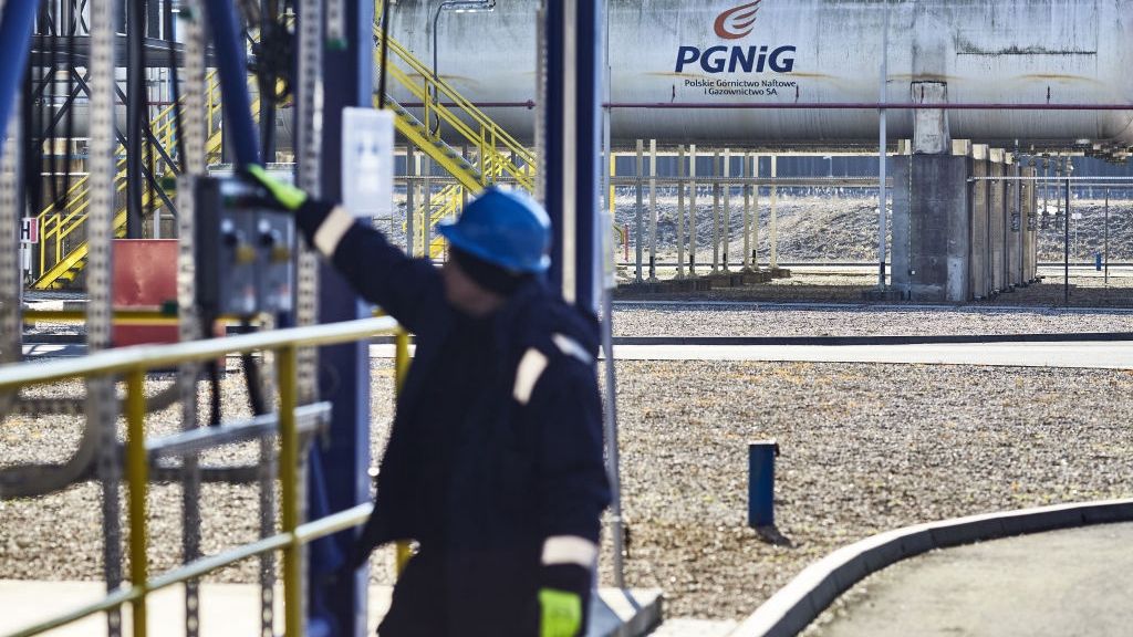 Gas Plants As Poland Waves Goodbye To Russian Gas After 74 Years
A worker checks controls at the natural gas and crude oil mine operated by Polskie Gornictwo Naftowe i Gazownictwo SA, also known as PGNiG, in Grotow, Poland, on Friday, Feb. 23, 2018. Poland, which relies on Kremlin-controlled Gazprom PJSC for about two-thirds of its gas, says diversification trumps potential price cuts it could leverage from building an import link to access Norwegian fuel. Photographer: Bartek Sadowski/Bloomberg via Getty Images
Bloomberg
Poland Economy, Natural Gas, Energy, Natural Resources, Poland, Industries, Oil, Oil, Gas