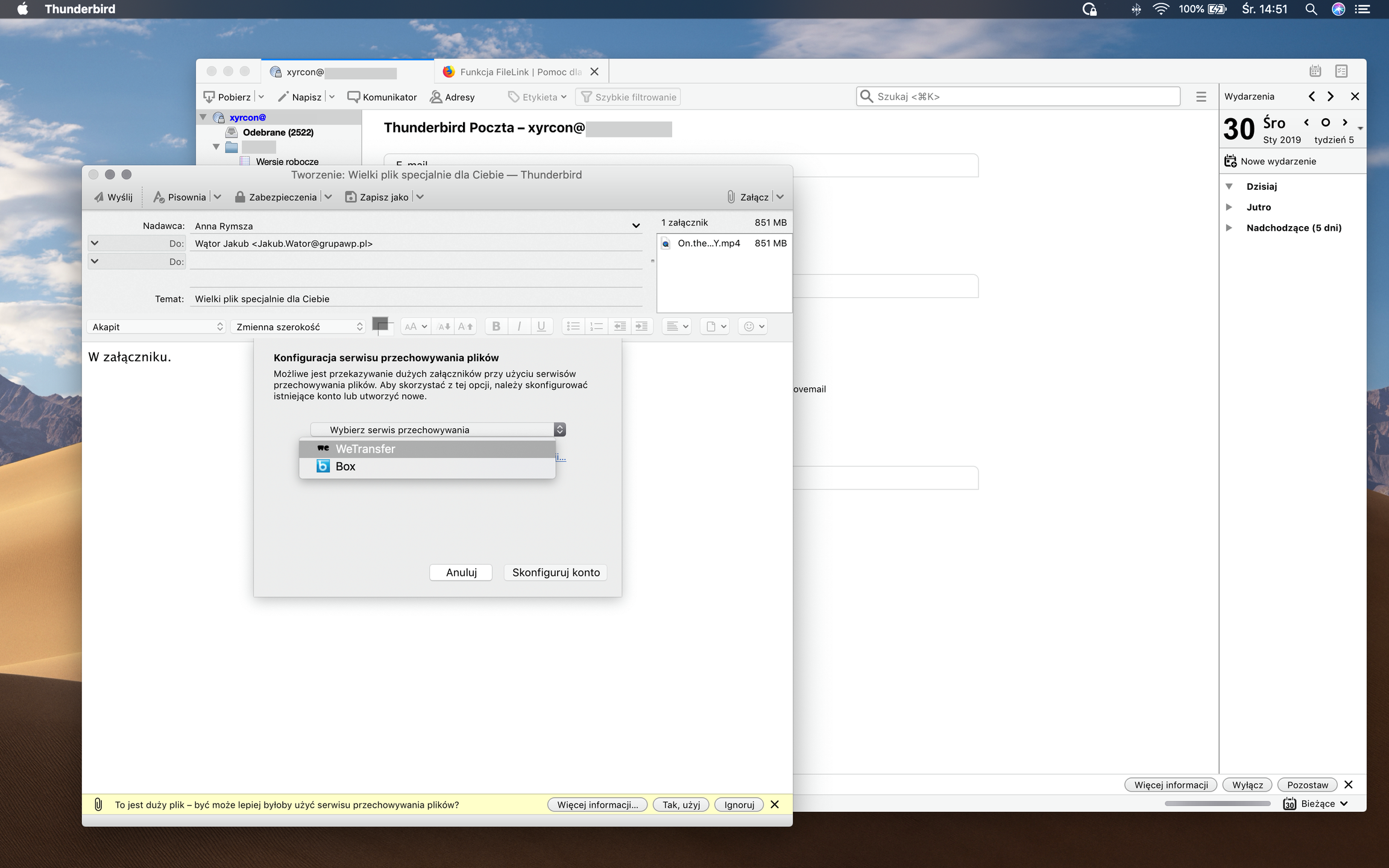 okno wyboru zewnętrznej usługi udostępniania plików
