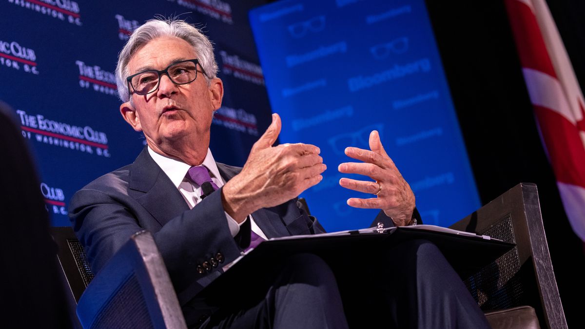 WASHINGTON, DC - FEBRUARY 07: Federal Reserve Board Chairman Jerome Powell speaks during an interview by David Rubenstein, Chairman of the Economic Club of Washington, D.C., at the Renaissance Hotel on February 7, 2023 in Washington, DC. The Federal Reserve announced last week a 0.25 percentage point interest rate increase to a range of 4.50% to 4.75%. (Photo by Julia Nikhinson/Getty Images)
