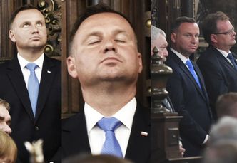 Opalony i zadumany Andrzej Duda robi miny na Wawelu. Zasnął na mszy? (ZDJĘCIA)