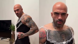 UWAGA: Akop Szostak z odkurzaczem I W MINI Z KORONKĄ dokazuje przebrany za sprzątaczkę (WIDEO)