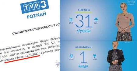 Pogodynka zwolniona z TVP Poznań pracowała PO "WYGAŚNIĘCIU" umowy?! "1 lutego była na antenie"