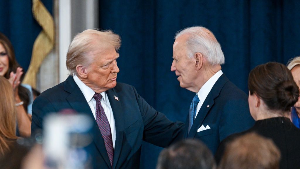 Inauguration Of Donald Trump As 47th President Of The United States
US President-elect Donald Trump, left, and US President Joe Biden during the 60th presidential inauguration in the rotunda of the US Capitol in Washington, DC, US, on Monday, Jan. 20, 2025. Donald Trump's Monday swearing-in marks just the second time in US history that a president lost the office and managed to return to power - a comeback cementing his place within the Republican Party as an enduring, transformational figure rather than a one-term aberration. Photographer: Kenny Holston/The New York Times/Bloomberg via Getty Images
Bloomberg
2025uspolitics, north american, us, trump inauguration, united states of america, americas, government news, inauguration2025, u.s.a., american, trumpinauguration2025, u.s. government, inauguration, slug:2025-inaug-holston-remote-wide-3465