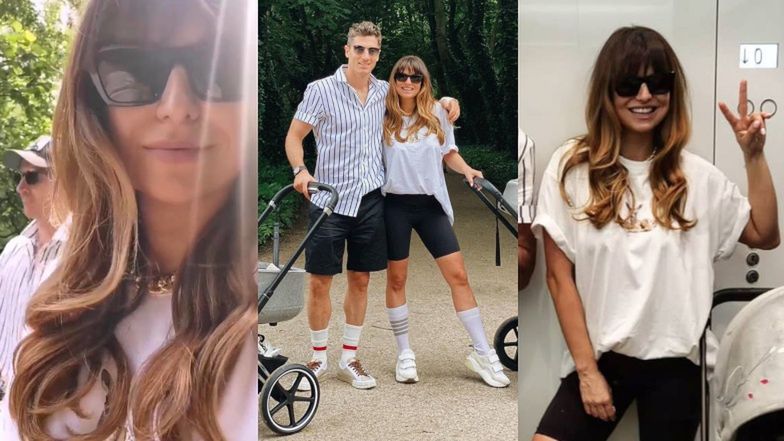 Anna i Robert Lewandowski na rodzinnym spacerze z Laurą i Klarą