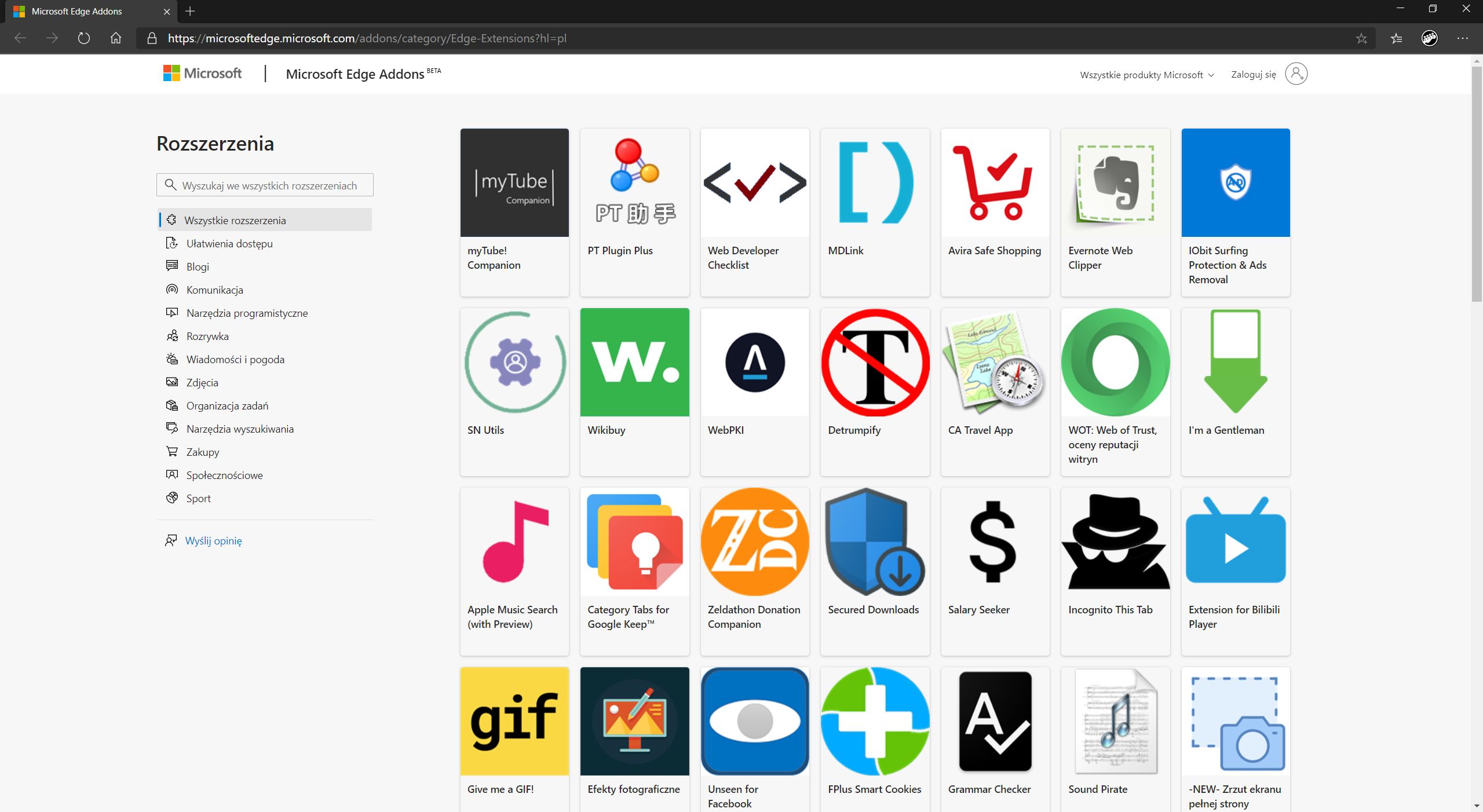 W sklepie Microsoftu z dodatkami do Edge'a jest już ponad 1200 rozszerzeń.