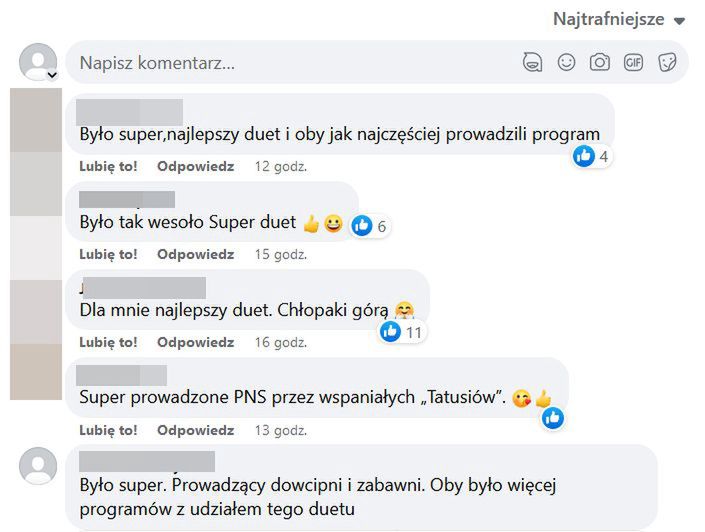 Komentarze zachwyconych męskim duetem widzów PnŚ