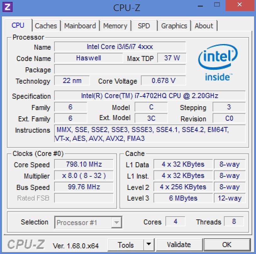 Zrzut ekranu z programu CPU-Z
