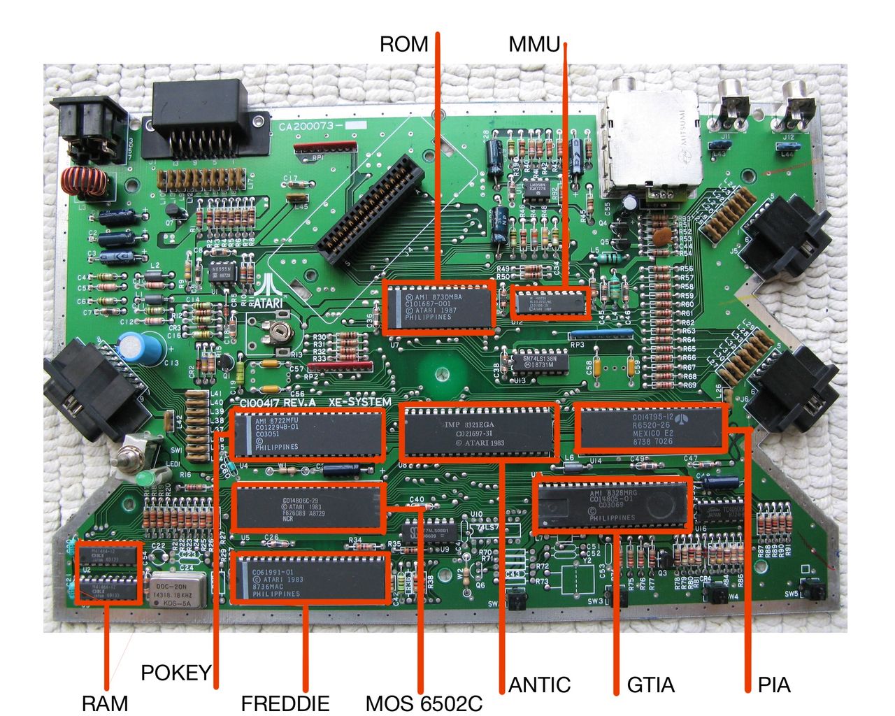 Płyta główna Atari XE Game System.