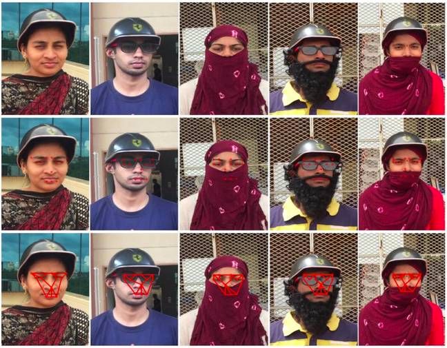 Zdjęcia osób, na podstawie których trenowano sieć neuronową: w ostatnim rzędzie utworzona struktura gwiaździsta