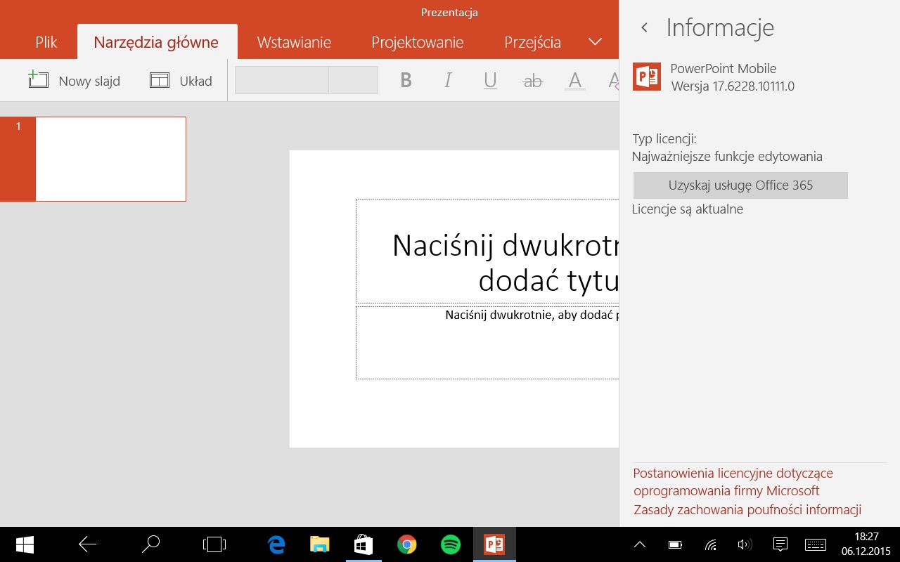 PowerPoint - info o aplikacji.